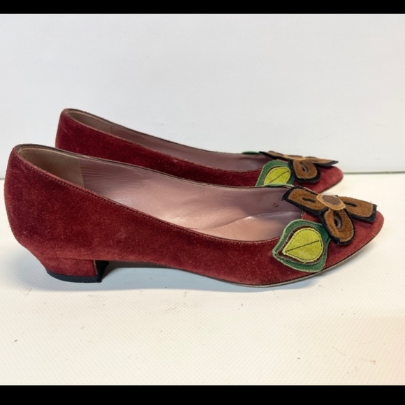 Miu Miu Suede Red Flower Pointed Flat Shoes Ballerina heel US 7.5 / 37.5 - Picture 4 of 7